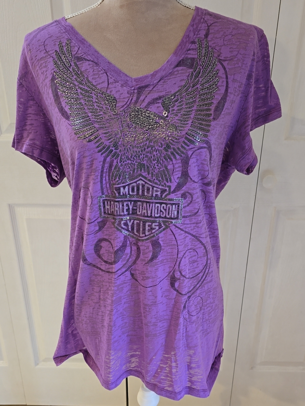 Womens Harley-Davidson Purple V-Neck Eagle Graphic Tee
